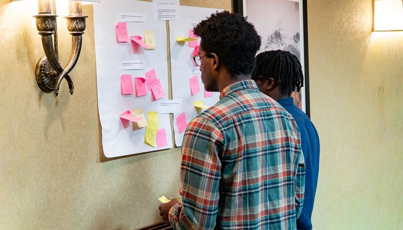 Participants read responses posted on the reflection wall